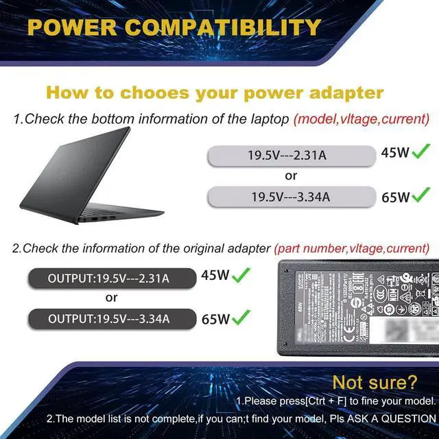 Alt view image 2 of 7 - 65W Laptop Charger for Dell Latitude 13 3301 3310 3390 14 3400 3410 3420 3490 15 3500 3510 3520 3590 Vostro 13 5301 5390 14 5401 5402 5490 15 3558 3559 - UL Listed Adapter