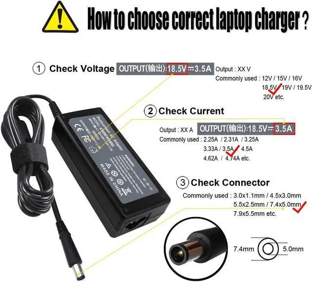 Alt view image 2 of 7 - 18.5V 3.5A 65W AC Adapter Charger Compatible with HP Pavilion G4 G6 G7 G32 G42 G56 G60 G61 G62 G71 G72 DV3 DV4 DV5 DV6 DV7 DM4 M6 M7 Series Compaq Presario CQ56 CQ57 CQ58 CQ62 CQ61 CQ60 Power Supply