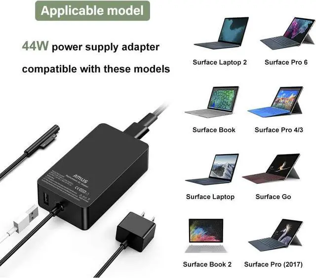 Alt view image 6 of 7 - Surface Pro Charger 44W Power Supply Adapter for Microsoft Surface Go/Go 2 / Book Book 2/ Laptop 1/2/ 3/4Surface Pro X / 3/4/ 5(2017) / 6/7 Compatible with Surface Pro X / 3/4/ 5(2017) / 6/7