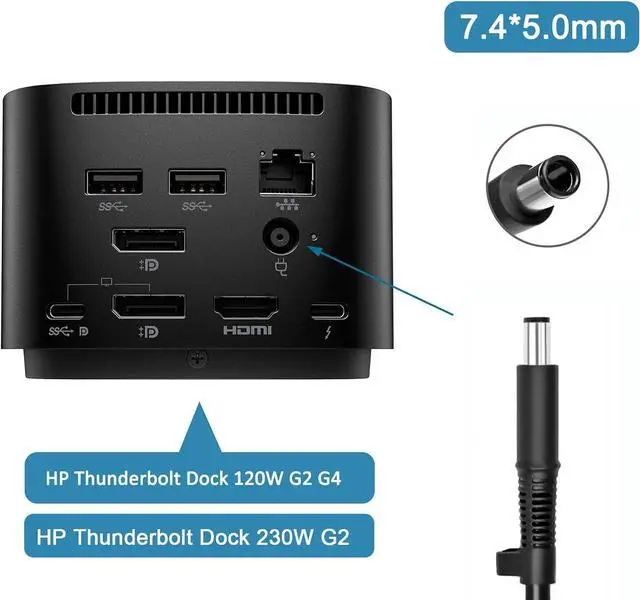 Alt view image 5 of 6 - 230W 200W Charger Power Supply for 925141-850 L58062-001 HP Omen X 2S 15, HP Z2 Mini G4, HP Zbook 15 17 G2, HP Thunderbolt Dock 230W G2 2UK38AA Power Cord Genuin OEM HP Omen 230W Charger