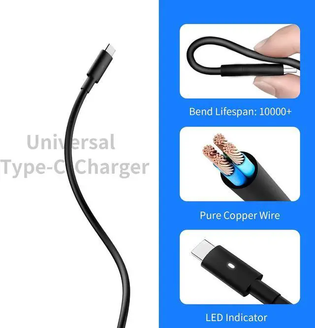 Alt view image 3 of 6 - 65W USB C Laptop Charger for Dell Chromebook 3100 Latitude 5285 5400 5420 5520 7275 7370 7400 7410 7420 XPS 13 9350 9360 9365 9370 9380 Type-C Power Supply Cord