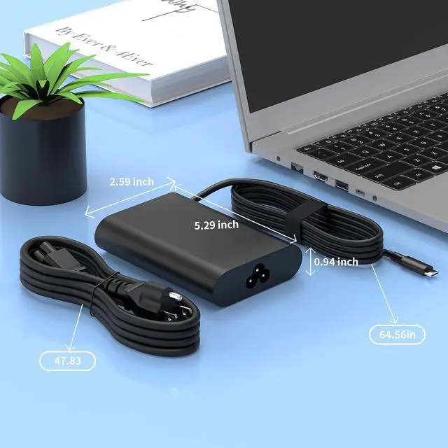 Alt view image 5 of 6 - 65W USB C Laptop Charger for Dell Chromebook 3100 Latitude 5285 5400 5420 5520 7275 7370 7400 7410 7420 XPS 13 9350 9360 9365 9370 9380 Type-C Power Supply Cord