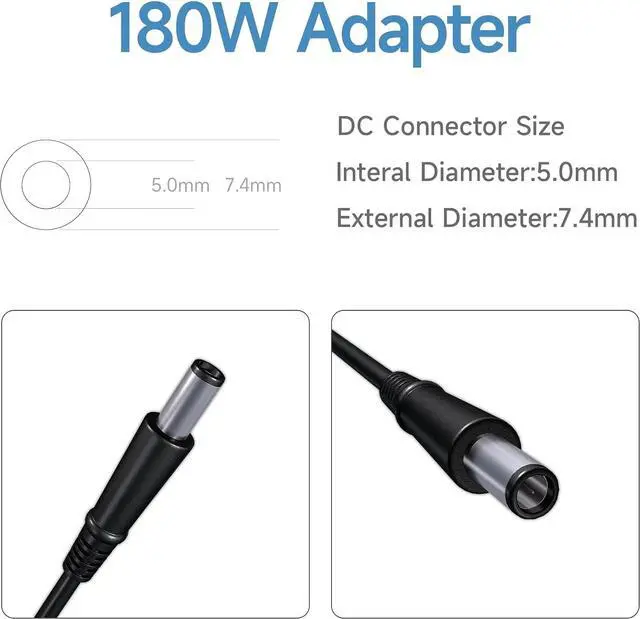 Alt view image 2 of 7 - Laptop Charger Fit for Dell Alienware 13 15 17 M15 M17 R1 R2 Series; Inspiron One 23xx (2350 2320 3579 3379);Area 51M R2 Precision 7530 7730 7740 M4700 M4800 74X5J JVF3V Dell 180W AC Adapter