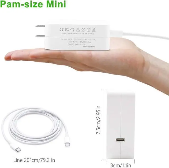 Alt view image 6 of 7 - 65W USB Type C Charger for MacBook Pro 13,HP Spectre x360 13 15,ASUS,Dell,Acer, Xiaomi Air, Huawei Matebook,Lenovo, ThinkPad X1,Chromebook C330 20V 3.25A Laptops or Smart Phones Supply Cord
