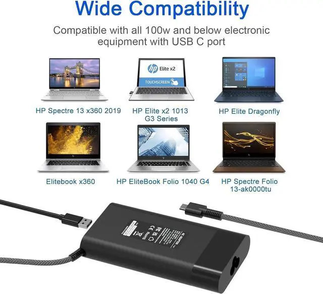 Alt view image 7 of 7 - HotTopStar USB C Laptop Charger 110W AC Power Adapter Compatible for HP Spectre X360,Elitebook x360,HP Chromebook 14 14A G5 11 11A G6 EE G7 G8, X360 14-CA051WM CA052WM 11-AE051WM TPN-CA24 TPN-DA24