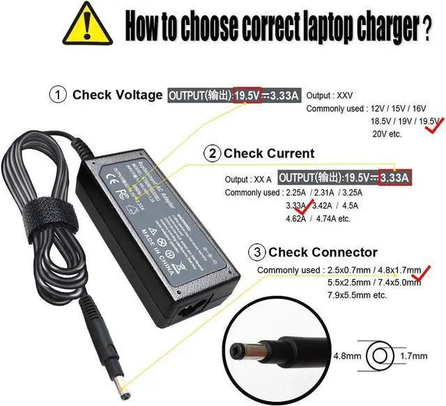 Alt view image 2 of 7 - 19.5V 3.33A 65W Charger Compatible with HP Pavilion TouchSmart Sleekbook 14-B109WM 15-B129WM 15-B119WM 15-B142DX 15-B143CL 14-B120DX 14-b000 14-c000, Envy 4 6 Series 693715-001 613149-001 677770-003