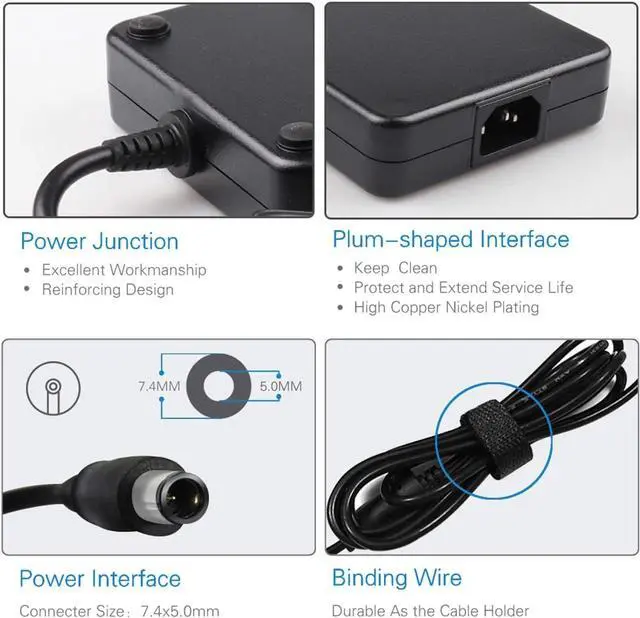 Alt view image 2 of 7 - 240W AC Adapter Laptop Charger 19.5V 12.3A Fit for Dell Alienware M17x R2 M17x R4 M18x Alienware X51 13 15 17 Precision M4700 M6400 M6600 M6800 PA9E FWCRC J211H Y044M Y047M Power Supply Cord
