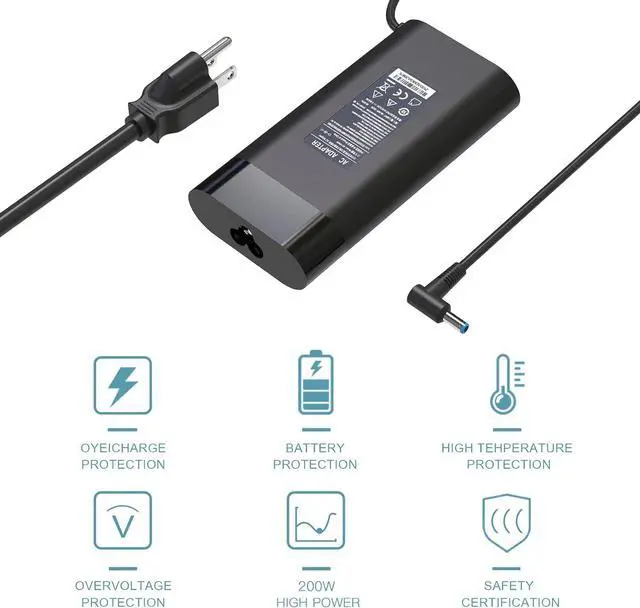Alt view image 7 of 7 - HotTopStar 200W 19.5V 10.3A TPN-DA10 L00818-850 AC Adapter Compatible with Omen 15 17 ZBook 15 17 Pavilion Gaming 15 17 Envy 15 2020 Laptop Charger 15-dh0005la TPN-LA21 TPN-LA20 Power Supply Cord