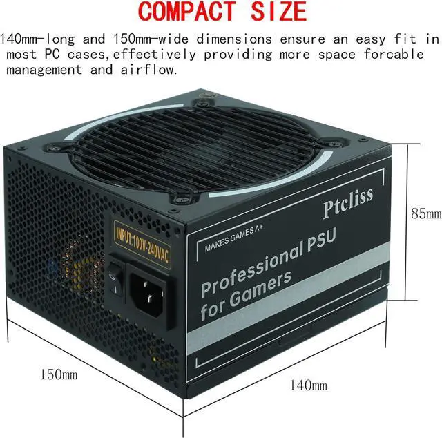 Alt view image 4 of 7 - Ptcliss 550W GD550S ATX Gaming PC Power Supply 80+ Bronze PSU Non-Modular Power Supply Flat Black Cables