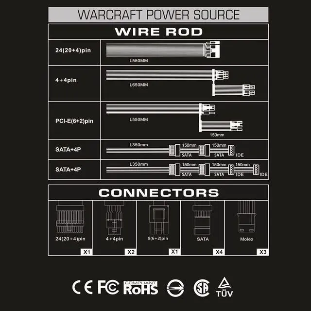 Alt view image 5 of 7 - Ptcliss 550W GD550S ATX Gaming PC Power Supply 80+ Bronze PSU Non-Modular Power Supply Flat Black Cables