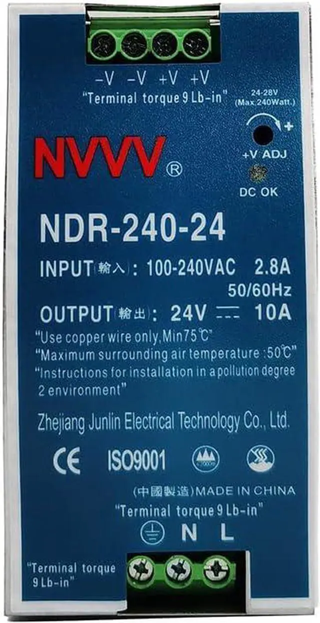 Alt view image 2 of 7 - NDR-240-24 24V 10 Amp 240W Industrial DIN Rail Power Supply PFC