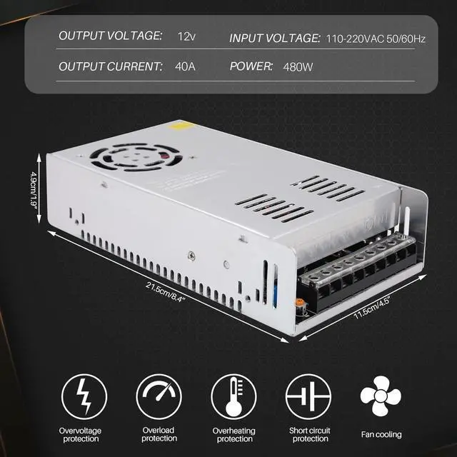 Alt view image 2 of 7 - NAOEDEAH 12v Power Supply Ac Adapter Ac/Dc Power Supply 110v to 12v Ac to Dc 50a Converter Switching Universal 12 Volt 480w 600w 1000 Watt Power Supply for CCTV Camera 1000w Driver (12v 480w)