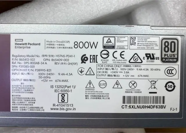 Alt view image 2 of 7 - New 800W Flex Slot Platinum Hot Plug Low Halogen Power Supply Kit Compatible with HPE Server 865414-B21 865409-002 P38995-B21 P39385-001