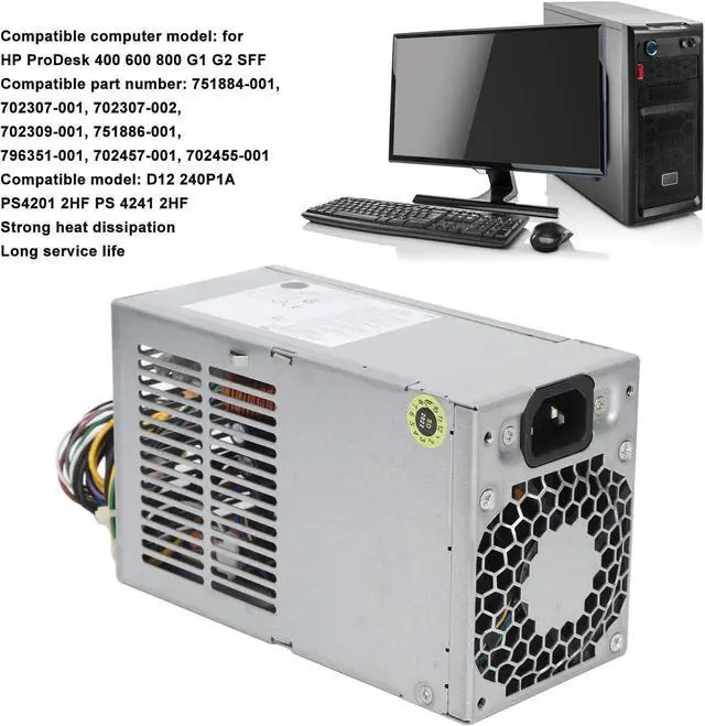 Alt view image 4 of 7 - 240W Replacement Power Supply for HP Replacement for HP ProDesk 400 600 800 G1 SFF AC