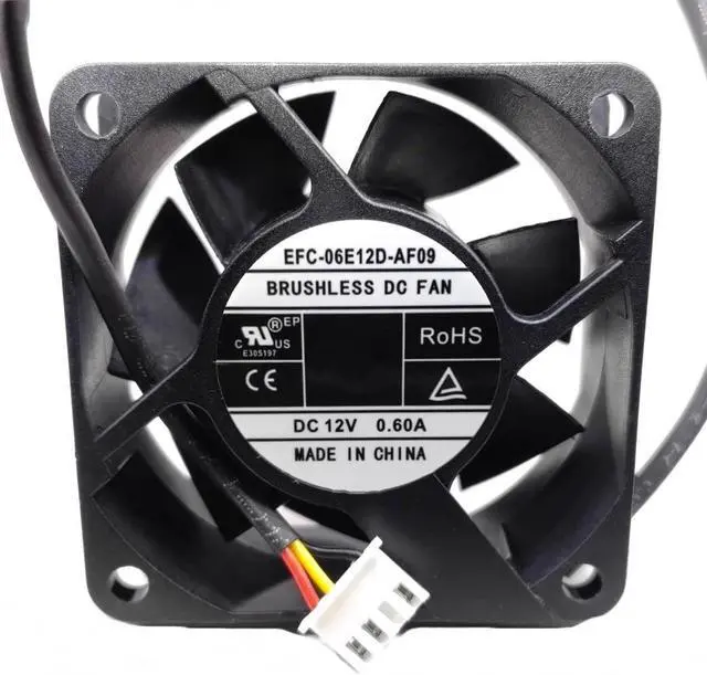 Main image of EFC-06E12D-AF09 60x60x25mm 6cm DC12V 0.60A 4-Hole 3-Wire Chassis Power Supply Cooling Fan