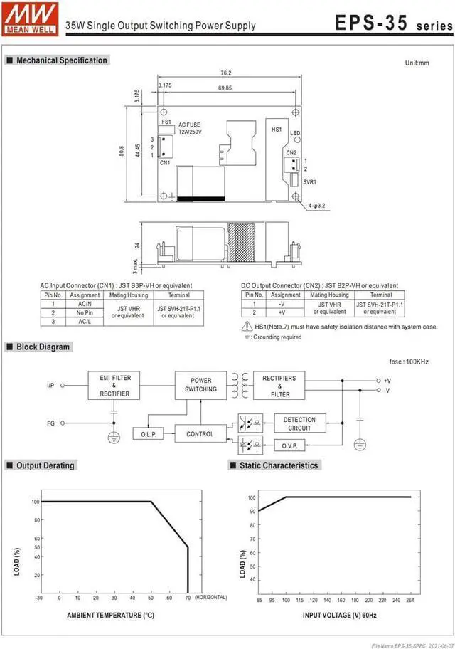 Alt view image 6 of 6 - MW Mean Well PCB Type EPS-35W-12/15/24/27/3.3/36/48/5/7.5V Industrial Single Output Switching Power Supply (EPS-35-12)