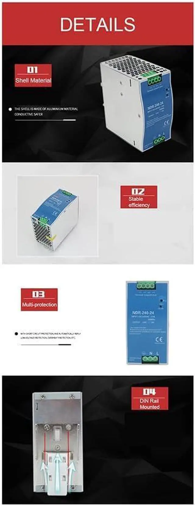 Alt view image 6 of 7 - PRIZOM NDR-240-24 Ultra Thin for Industrial Control Drive Electric Cabinet Switch Power Supply