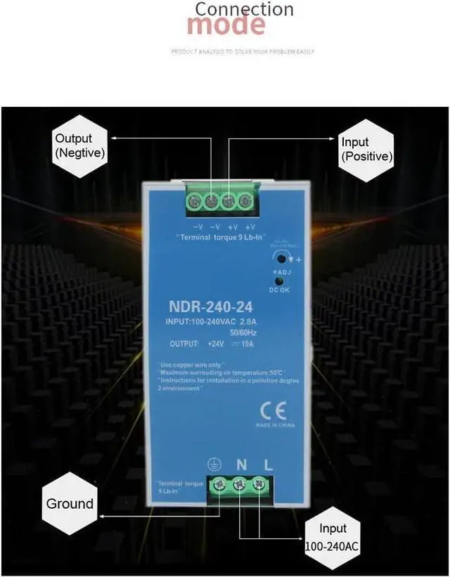 Alt view image 7 of 7 - PRIZOM NDR-240-24 Ultra Thin for Industrial Control Drive Electric Cabinet Switch Power Supply