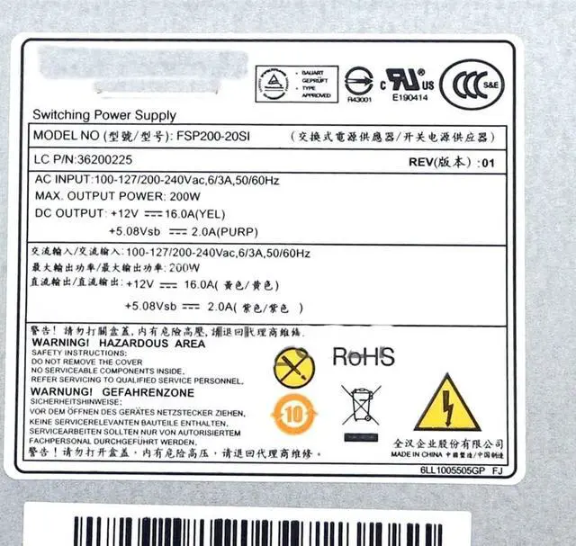Alt view image 6 of 6 - PSU for B320 B325r B520 B540 Power Supply HKF2002-32 APA006 FSP200-20SI MAX 200W