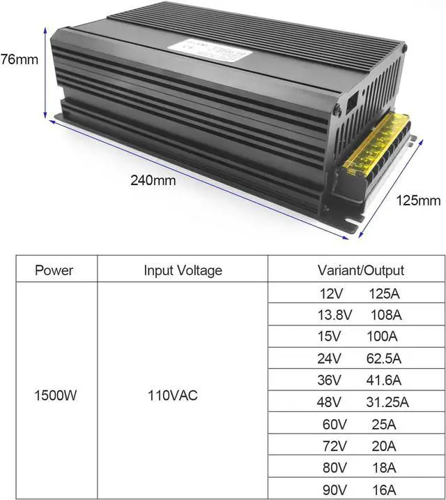 Alt view image 6 of 6 - 1500W Switching Power Supply AC-DC SMPS Output 90v 16A dc Power Supply Input 110VAC (90VDC)