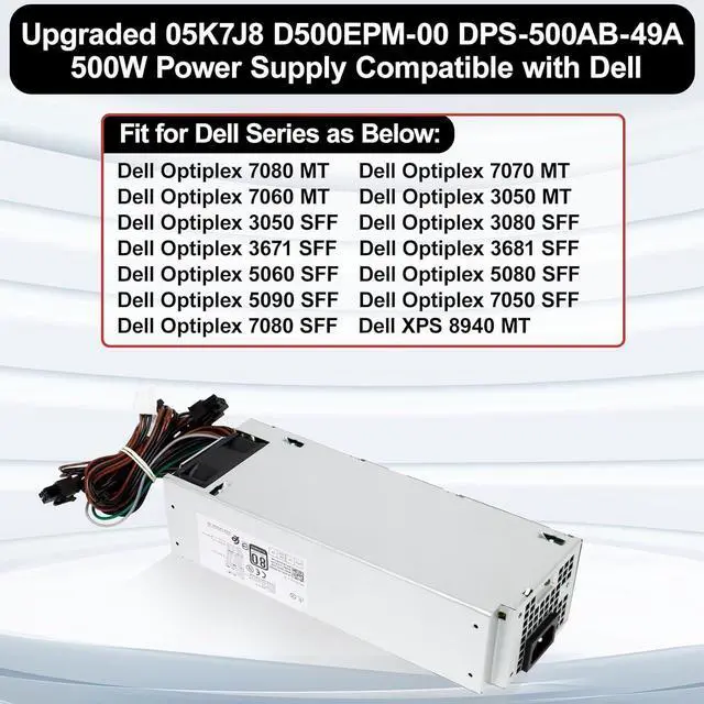 Alt view image 2 of 6 - LXun Upgrad D500EPM-00 H500EPM-00 500W Power Supply Compatible with Dell Optiplex 7070MT 7080MT 7060MT 3050MT 3650 3670 5060 5090 G5-5090 3260 7080XPS 8940MT 4FWF7 5K7J8 Y7R0X H460EBM-00 Power Supply