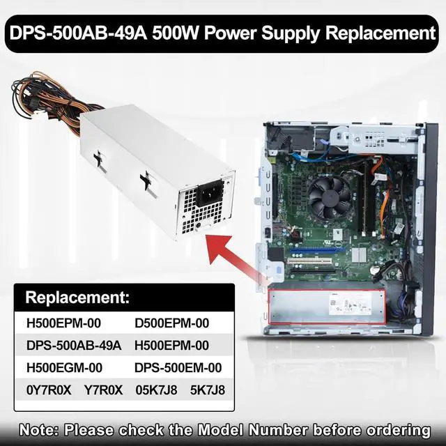 Alt view image 3 of 6 - LXun Upgrad D500EPM-00 H500EPM-00 500W Power Supply Compatible with Dell Optiplex 7070MT 7080MT 7060MT 3050MT 3650 3670 5060 5090 G5-5090 3260 7080XPS 8940MT 4FWF7 5K7J8 Y7R0X H460EBM-00 Power Supply