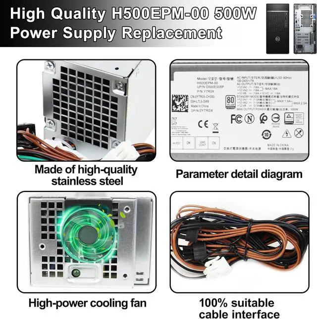 Alt view image 6 of 6 - LXun Upgrad D500EPM-00 H500EPM-00 500W Power Supply Compatible with Dell Optiplex 7070MT 7080MT 7060MT 3050MT 3650 3670 5060 5090 G5-5090 3260 7080XPS 8940MT 4FWF7 5K7J8 Y7R0X H460EBM-00 Power Supply