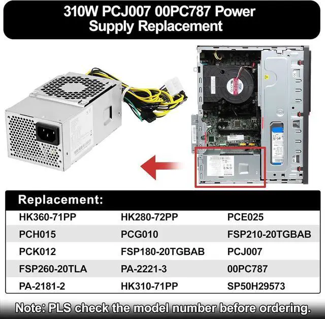 Alt view image 3 of 6 - LXun Upgraded PCJ007 310W Power Supply 10pin Compatible with Lenovo TFX M310 410 415 510 610 710 ThinkCentre M920s 10Pin 310W Power Supply Replaces HK360-71PP PCH015 PCK01210PIN+8/6+2PIN+2 * 4PIN