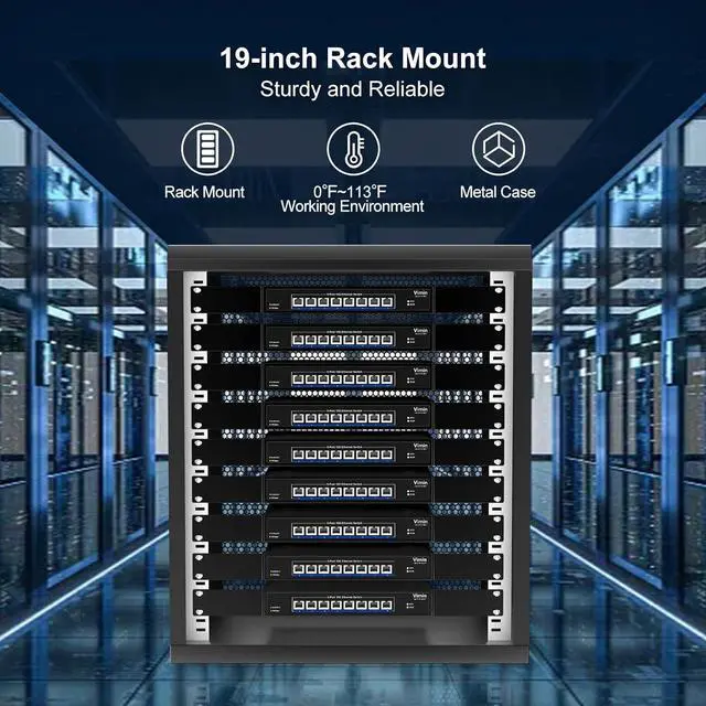 Alt view image 7 of 7 - 8 Port 10G Ethernet Switch, 10Gbe-RJ45 Port Network Switch Unmanaged Support 100M/1000M/2.5G/5G/10G, Auto-Negotiation, for 10G NAS, PC, NIC, Plug & Play, 160Gbps Switching Capacity, Desktop/Rack Mount