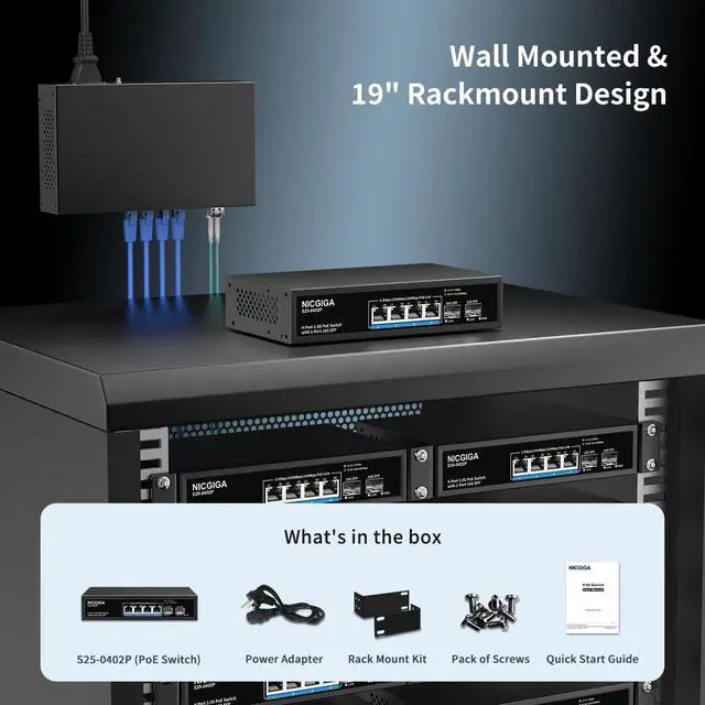 Alt view image 6 of 7 - 4 Port 2.5G PoE Switch Unmanaged with 4 x 2.5Gb Base-T @78W + 2 x 10G SFP Uplink, 2.5Gbe IEEE802.3af/at Power Over Ethernet, Support WiFi6 AP, NAS, 4K Camera NVR