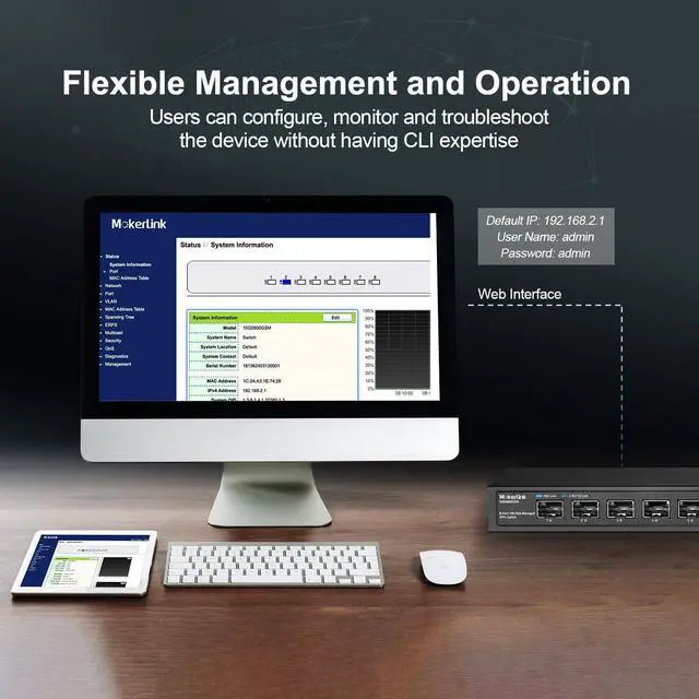 Alt view image 7 of 7 - MokerLink 8 Port 10Gbps SFP+ Managed Switch, Support 1G/2.5G/10G SFP Module, 160Gbps Bandwidth, Metal Fanless Web Managed Network Switch