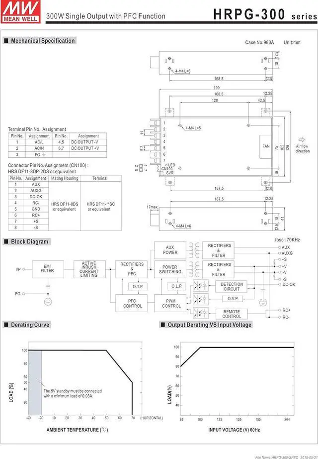 Alt view image 3 of 4 - MW Mean Well HRPG-300-15 15V 22A 330W Single Output with PFC Function Power Supply