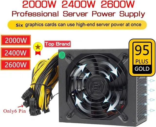 Alt view image 3 of 7 - 160V-240V Power Supply 2000W 2400W 2600W Power Supply for Mining for BTC Power Supply Mining rig Support 6 Graphics Cards Miner(2400W-2600W)