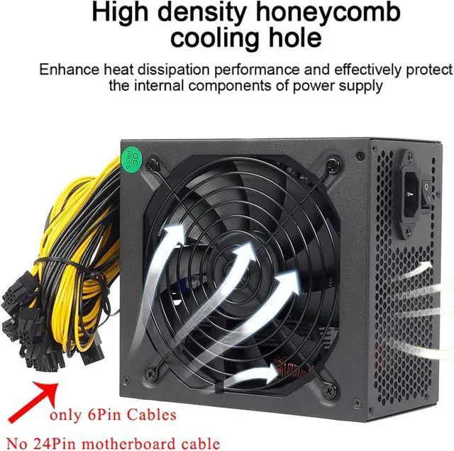 Alt view image 5 of 7 - 160V-240V Power Supply 2000W 2400W 2600W Power Supply for Mining for BTC Power Supply Mining rig Support 6 Graphics Cards Miner(2400W-2600W)