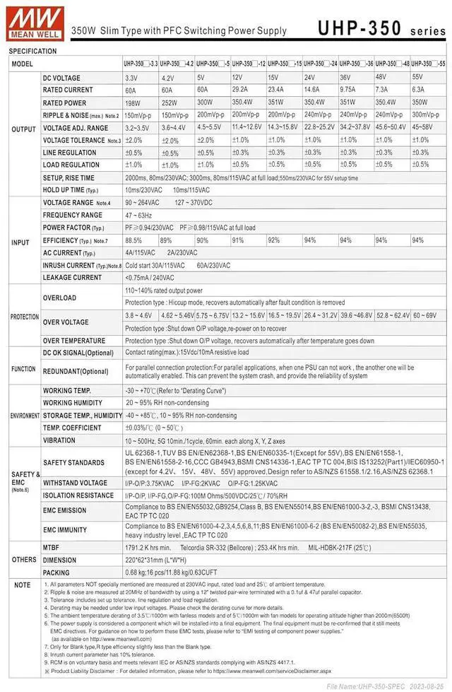 Alt view image 3 of 7 - Mean Well UHP-350-48 350.4W Slim Type with PFC Switching Power Supply 48V/7.3A