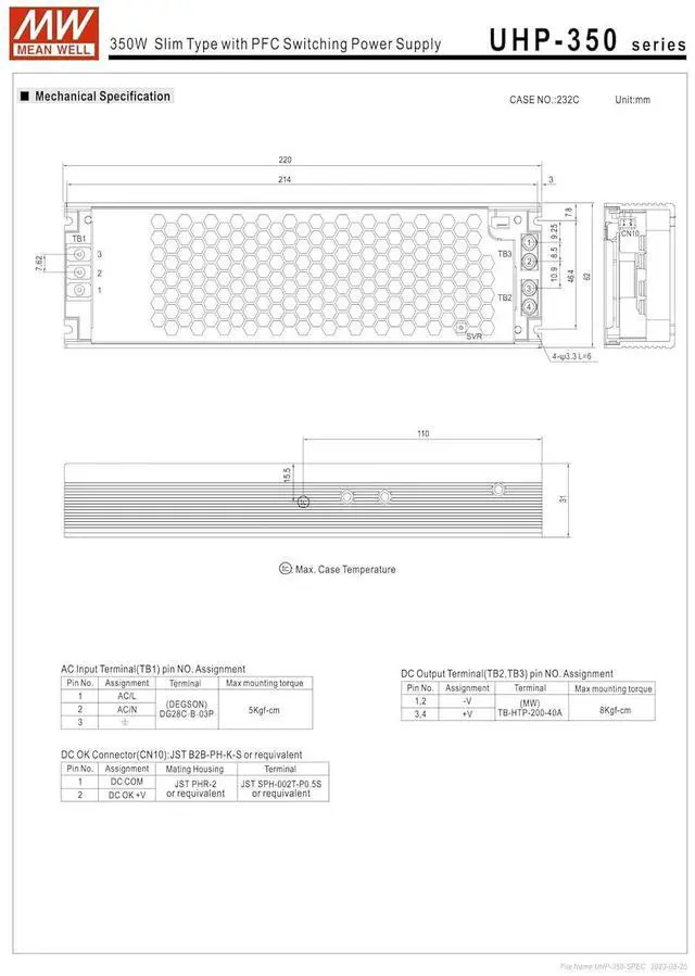 Alt view image 6 of 7 - Mean Well UHP-350-48 350.4W Slim Type with PFC Switching Power Supply 48V/7.3A
