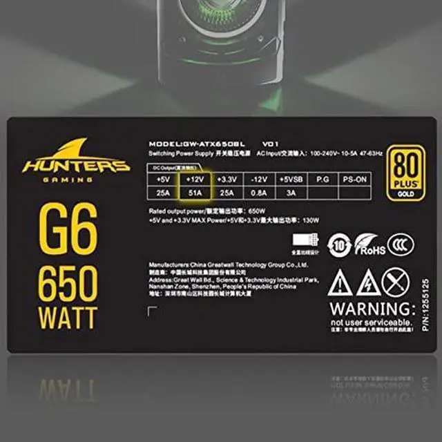 Alt view image 5 of 6 - PSU for Great Wall Full Module 80plus Gold Game Power Supply Rated 650W Peak 750W Power Supply G6 GW-ATX650BL