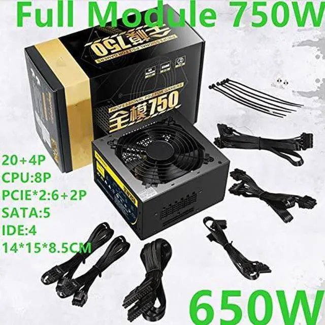 Alt view image 6 of 6 - PC PSU for RTX2080Ti I9 X399 X299 Z390 Silent Power Supply 650W Power Supply Full Module 750W