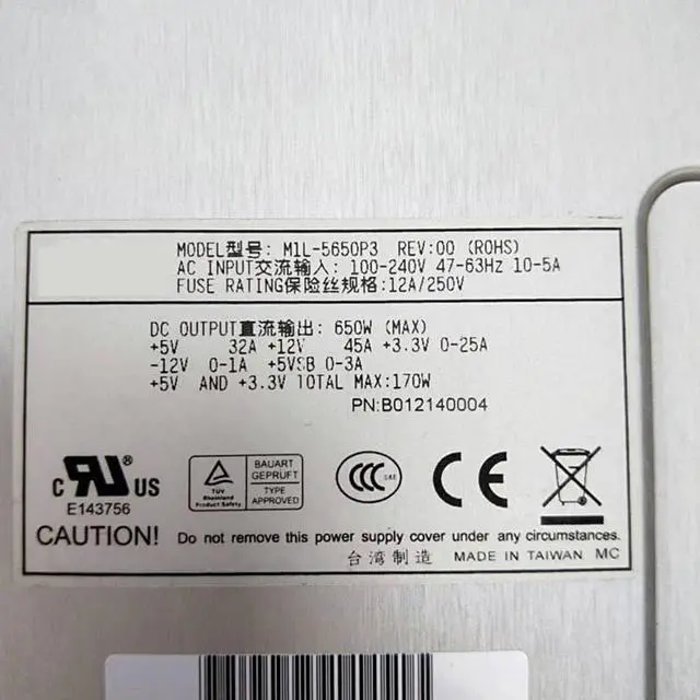 Alt view image 5 of 6 - PSU for R520 G6 650W Switching Power Supply M1L-5650P3 36001041