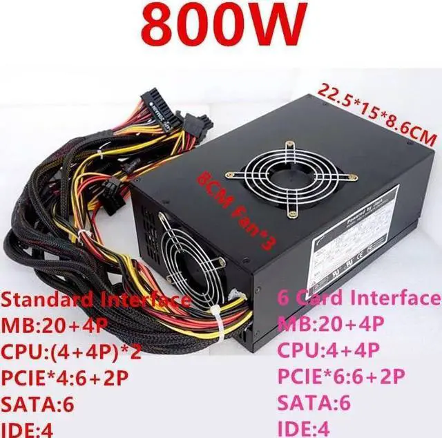 Alt view image 4 of 4 - PSU for QIYI ATX 6 Video Card 800W Power Supply Dual CPU Server Switching Power Supply HQLH-800XM