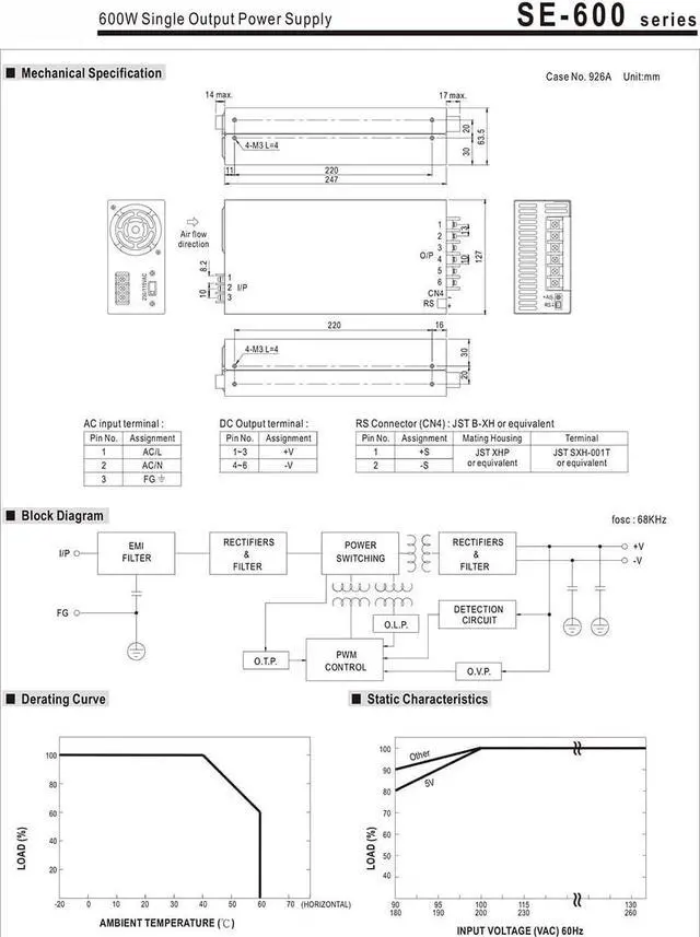 Alt view image 3 of 3 - (1PC) SE-600-36 600W Single Output Power Supply 36V 16.6A