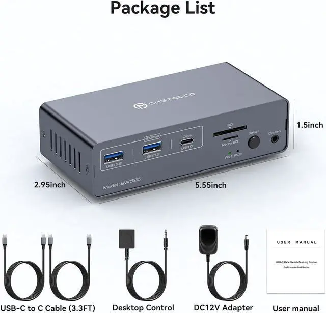 Alt view image 7 of 7 - 4K@120Hz USB C Docking Station Dual Monitor for 2 Laptops or Macbooks Switch(12-in-1) Type C Dock with 2 Displayport, 1G Ethernet, 10Gbps USBC + USBA 3.2, 5Gbps USB 3.0 Date and SD/microSD Card Slots