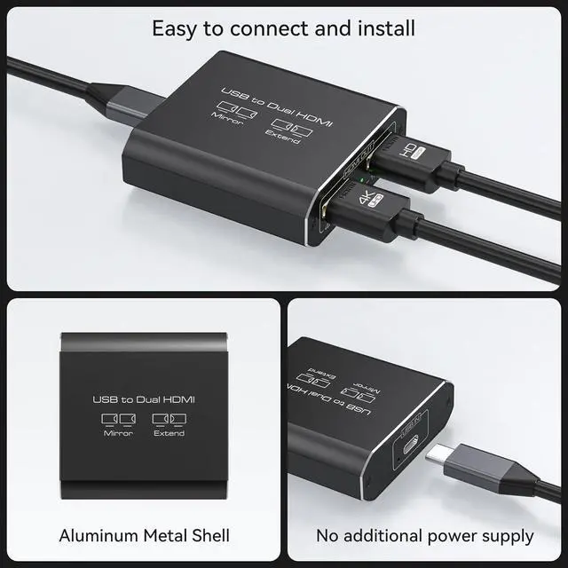 Alt view image 6 of 7 - HDMI Splitter Extended Display for Dual Monitor USB A & C to 2 hdmi Adapter 1 in 2 Out for Laptop Mac Triple Set Support MST & SST Modes; 4K@30Hz HDMI Out 1, 1080p HDMI Out 2