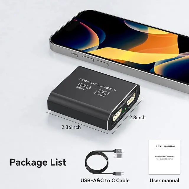 Alt view image 7 of 7 - HDMI Splitter Extended Display for Dual Monitor USB A & C to 2 hdmi Adapter 1 in 2 Out for Laptop Mac Triple Set Support MST & SST Modes; 4K@30Hz HDMI Out 1, 1080p HDMI Out 2