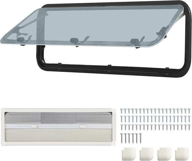 Main image of RV Push Out Window, UV Proof Camper Acrylic Glass Hinged Window Replacement with Screen, Sun Shade, Caravan Motorhome External Exit Window for Replace,13.78Hx47.24W