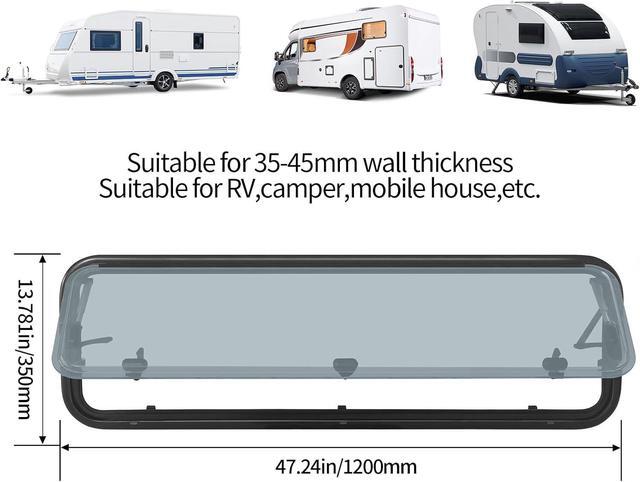 Alt view image 2 of 7 - RV Push Out Window, UV Proof Camper Acrylic Glass Hinged Window Replacement with Screen, Sun Shade, Caravan Motorhome External Exit Window for Replace,13.78Hx47.24W