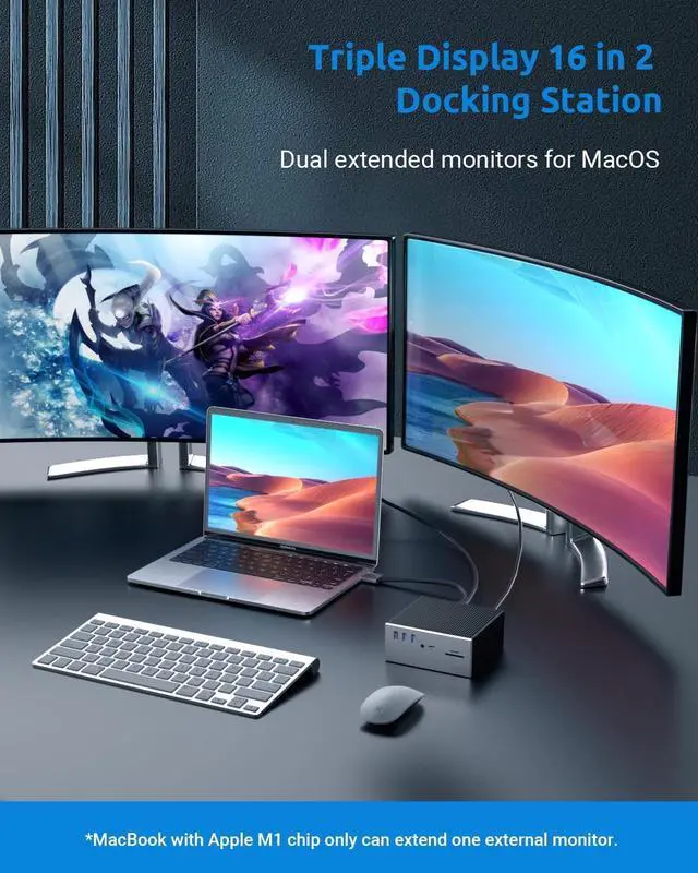 Alt view image 3 of 7 - 16 in 2 USB C Docking Station - Dual 4K HDMI, VGA, 6 USB, RJ45, SD/TF Card Reader - Triple Display for MacOS with Thunderbolt 3 (Not for M1)