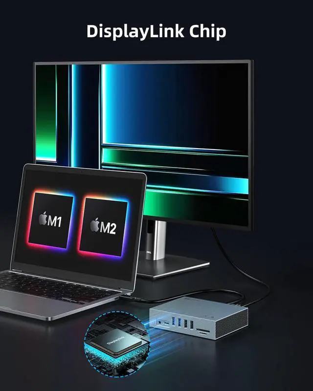 Alt view image 2 of 7 - Displaylink Docking Station Dual Monitor for MacBook M1/M2/M3 Windows,15 in 1 USB C HDMI Docking Station with 2 HDMI & DisplayPort 4K@60Hz,8 USB Ports,100W PD,Gigabit Ethernet,3.5mm Audio,TF/SD.