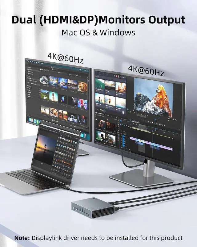 Alt view image 3 of 7 - Displaylink Docking Station Dual Monitor for MacBook M1/M2/M3 Windows,15 in 1 USB C HDMI Docking Station with 2 HDMI & DisplayPort 4K@60Hz,8 USB Ports,100W PD,Gigabit Ethernet,3.5mm Audio,TF/SD.