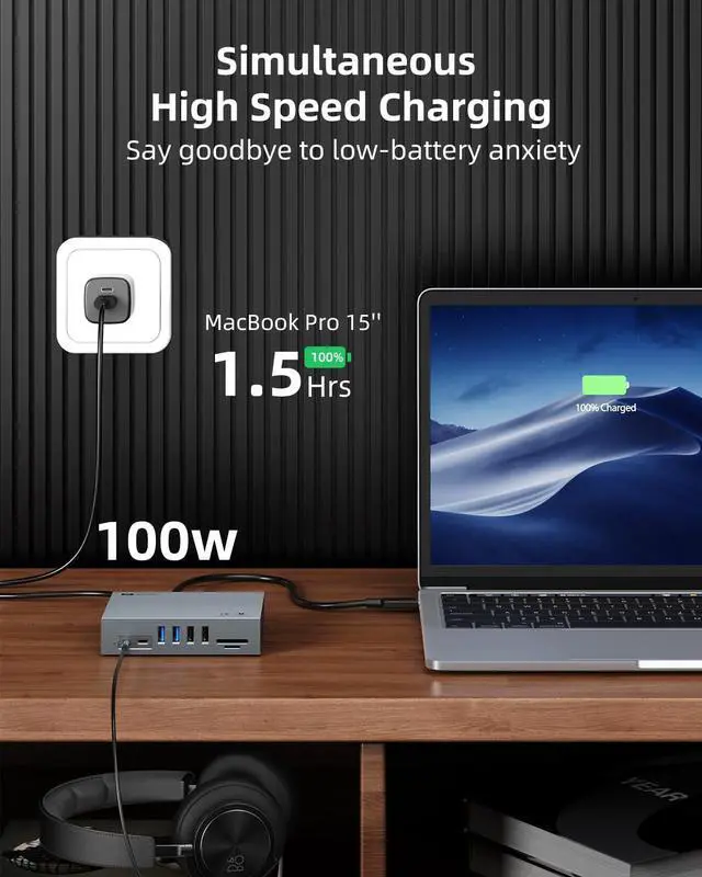 Alt view image 6 of 7 - Displaylink Docking Station Dual Monitor for MacBook M1/M2/M3 Windows,15 in 1 USB C HDMI Docking Station with 2 HDMI & DisplayPort 4K@60Hz,8 USB Ports,100W PD,Gigabit Ethernet,3.5mm Audio,TF/SD.